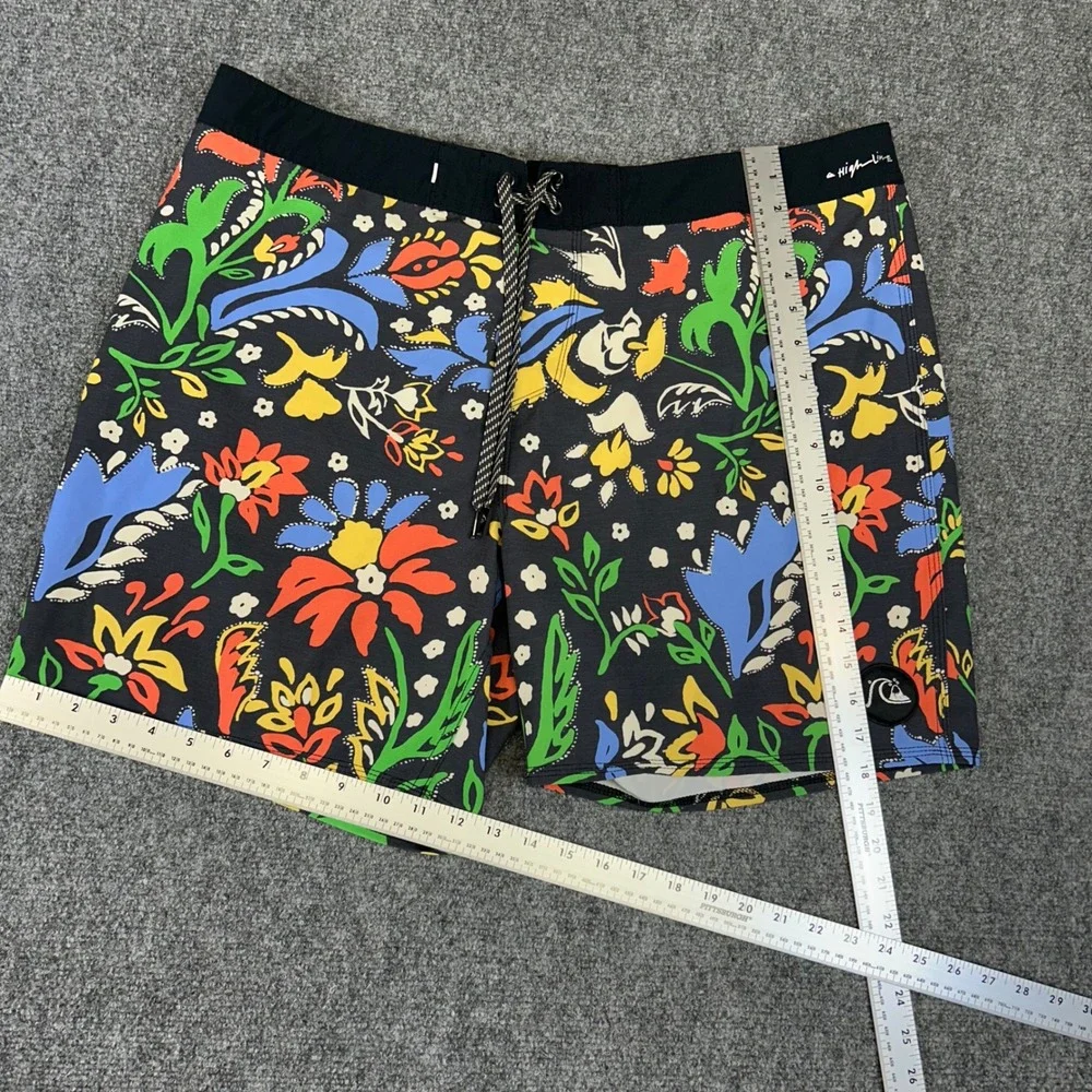 Quiksilver Highline Board Shorts Mens 38 Black Floral 4-Way Stretch Swim Trunks